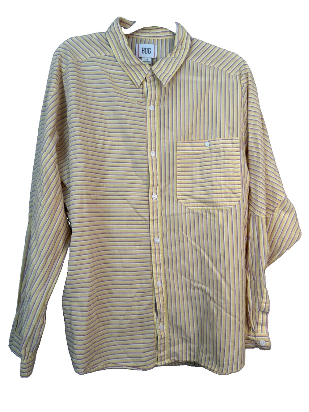 BDG Shirt Size L Yellow Striped Long Sleeve Button Up Oversized Lightweight C25